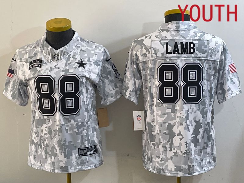 Youth Dallas Cowboys #88 Lamb Nike Arctic Camo 2024 Salute to Service Limited NFL Jersey style 4->youth nfl jersey->Youth Jersey